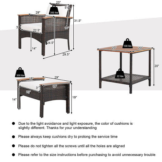 Deluxe Home: 5 Pieces Patio Rattan Furniture Set with Acacia Wood Table