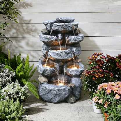 Cascading Serenity Fountain | 6-Tier Outdoor Water Fountain with LED Lights
