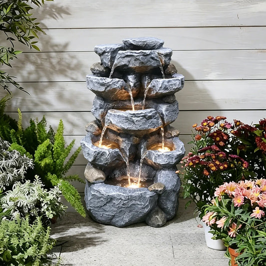 Cascading Serenity Fountain | 6-Tier Outdoor Water Fountain with LED Lights
