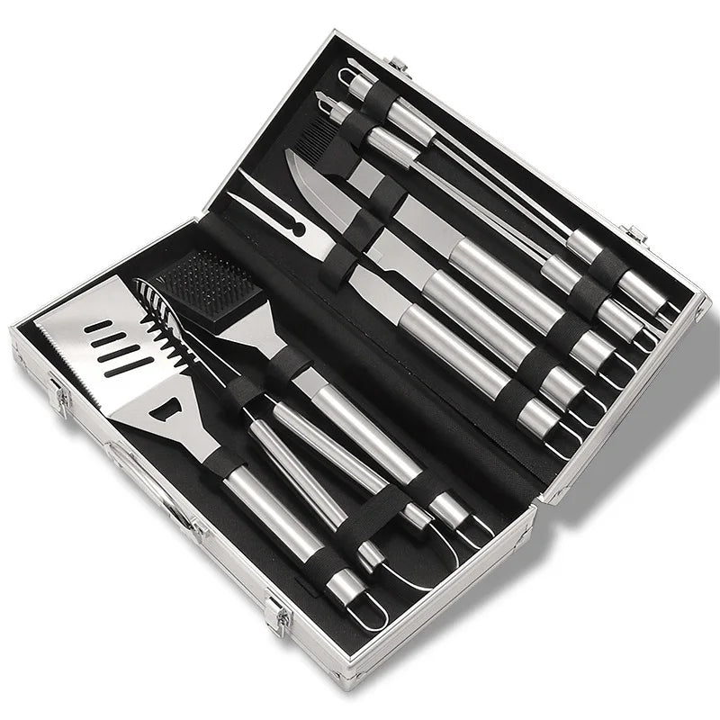 11pcs Outdoor BBQ Grill Tools with Aluminum Box Set