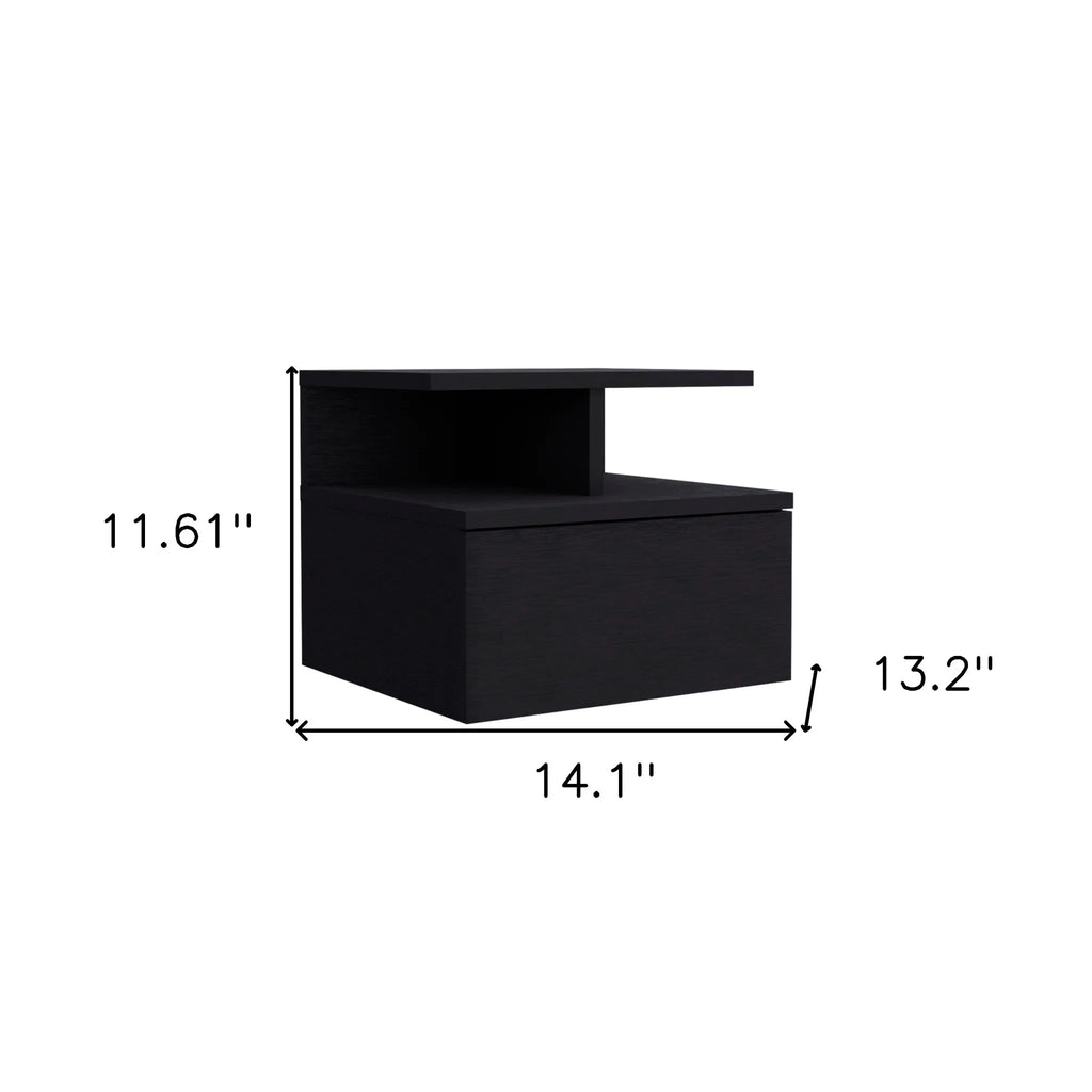 12\" Black Teak Solid Wood One-Drawer Floating Nightstand Modern Luxury Minimalist Design Foldable for Apartment or Home Use