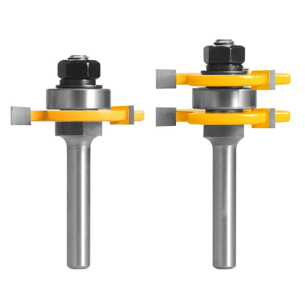 2 Pieces Tongue and Groove Router Bit Set 3 Teeth Adjustable T Shape Wood Carbide Milling Cutter  Router Table