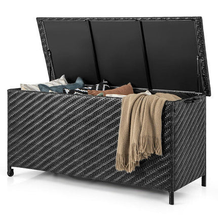 85 Gallon Outdoor Storage Box with Removable Liner and Universal Wheels-Brown