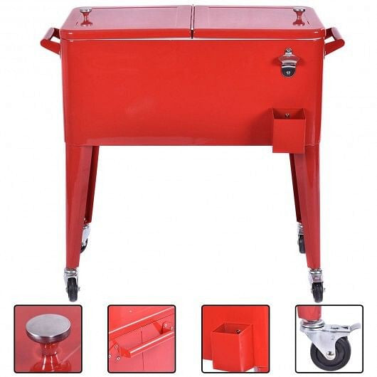 Red Portable Outdoor Patio Cooler Cart