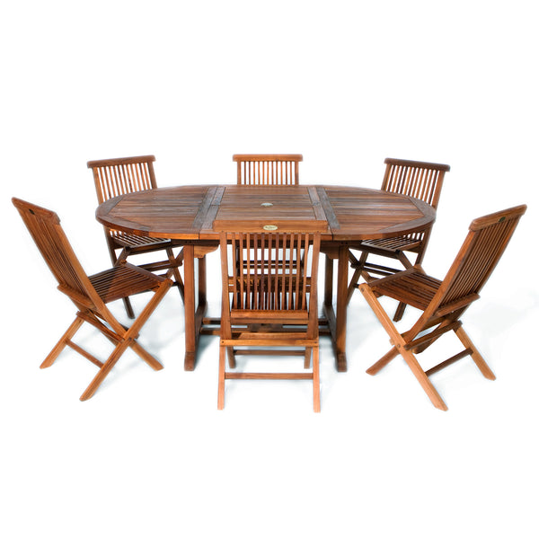 7-Piece Oval Extension Table Folding Chair Set