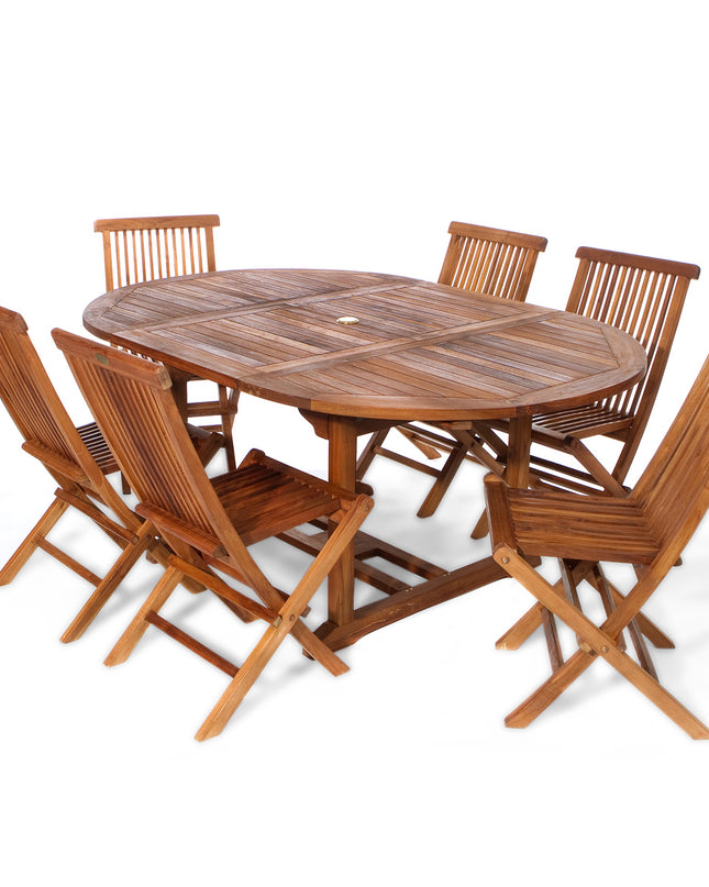 7-Piece Oval Extension Table Folding Chair Set