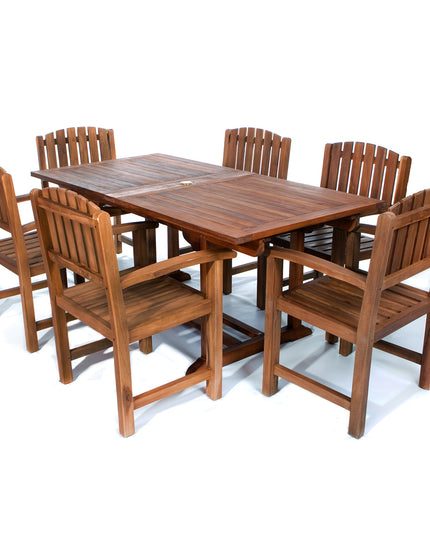 7-Piece Twin Butterfly Leaf Teak Extension Table Dining Chair Set