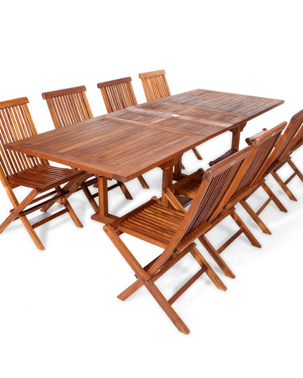 9-Piece Twin Butterfly Leaf Teak Extension Table Folding Chair Set