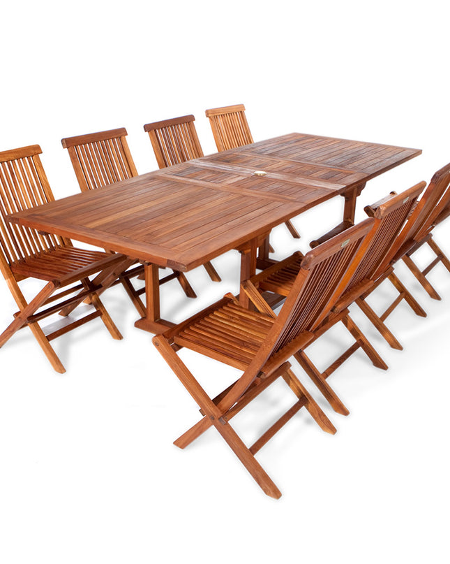 9-Piece Twin Butterfly Leaf Teak Extension Table Folding Chair Set