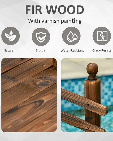 7.5 Ft Wooden Garden Bridge with Hand Rails in Carbonized Wood Finish