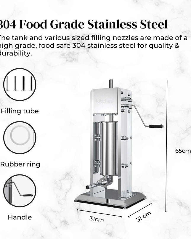 NNEDSZ 5L Manual Vertical Sausage Filler - Stainless Stuffer Meat Press Machine