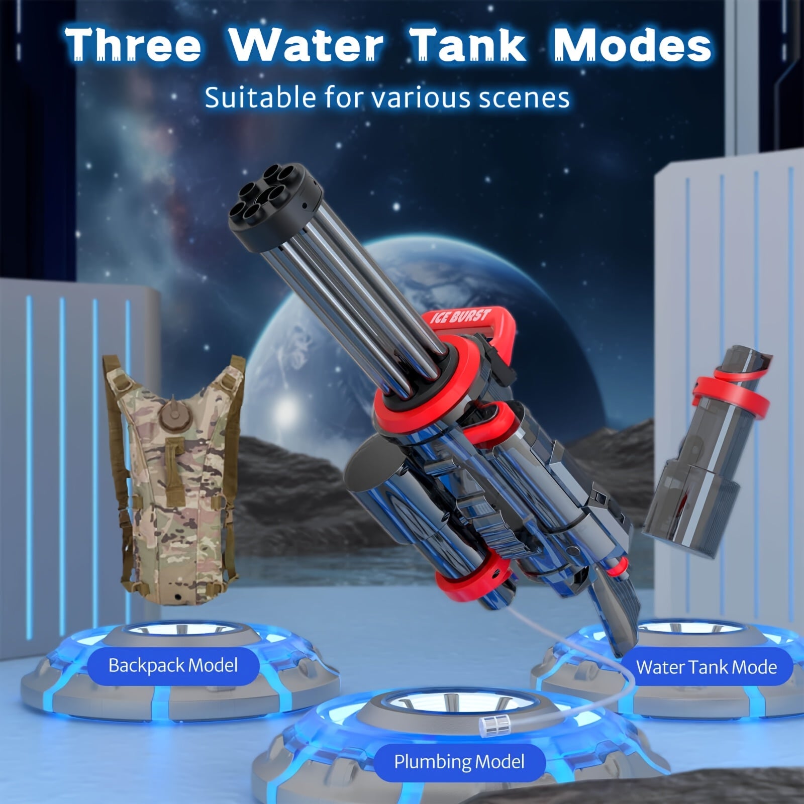 Gatling Electric Water Gun For Adults Kids Ages 8+, Most Powerful Automatic Squirt Gun, High Powered 28-32 FT Long Range Auto Water Blaster, LED Light Outdoor Pool Swimming Toy Game