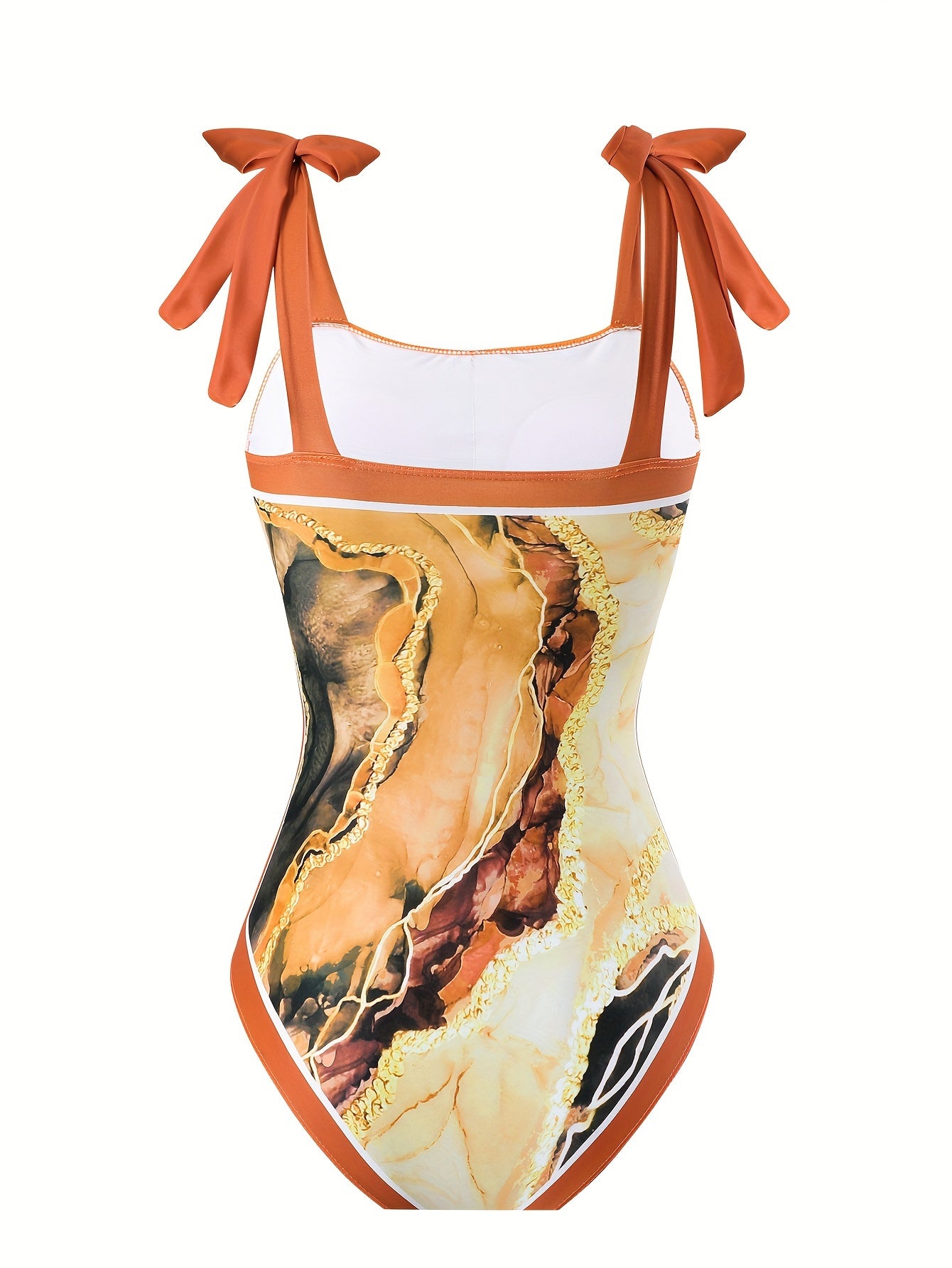 Women'S Off-Shoulder Marble Swimsuit with Sheer Strapless Swimwear - Brown and Golden Accents, High-Stretch Fabric, Perfect for Beach and Pool, Pool Swimsuit|Sleek Two-Piece Set|Subtle Embellishment