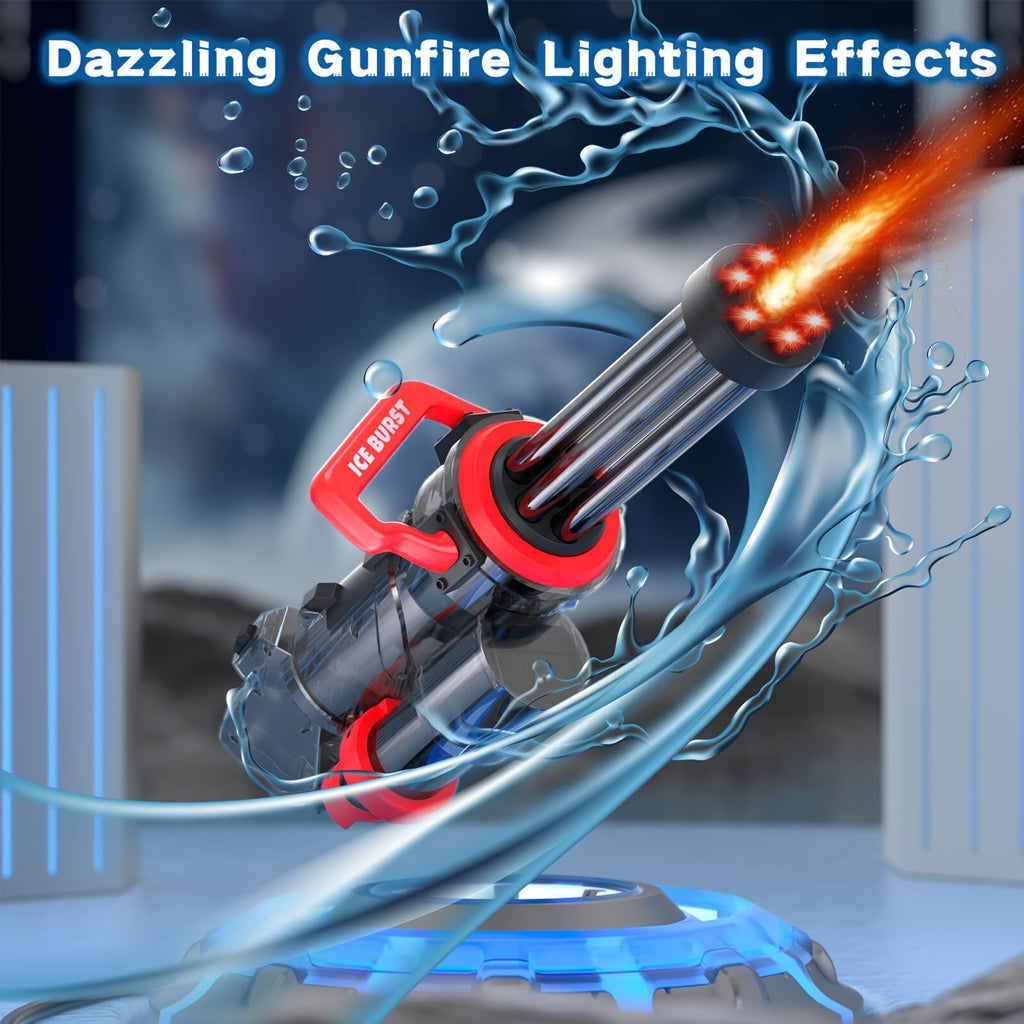 Gatling Electric Water Gun For Adults Kids Ages 8+, Most Powerful Automatic Squirt Gun, High Powered 28-32 FT Long Range Auto Water Blaster, LED Light Outdoor Pool Swimming Toy Game