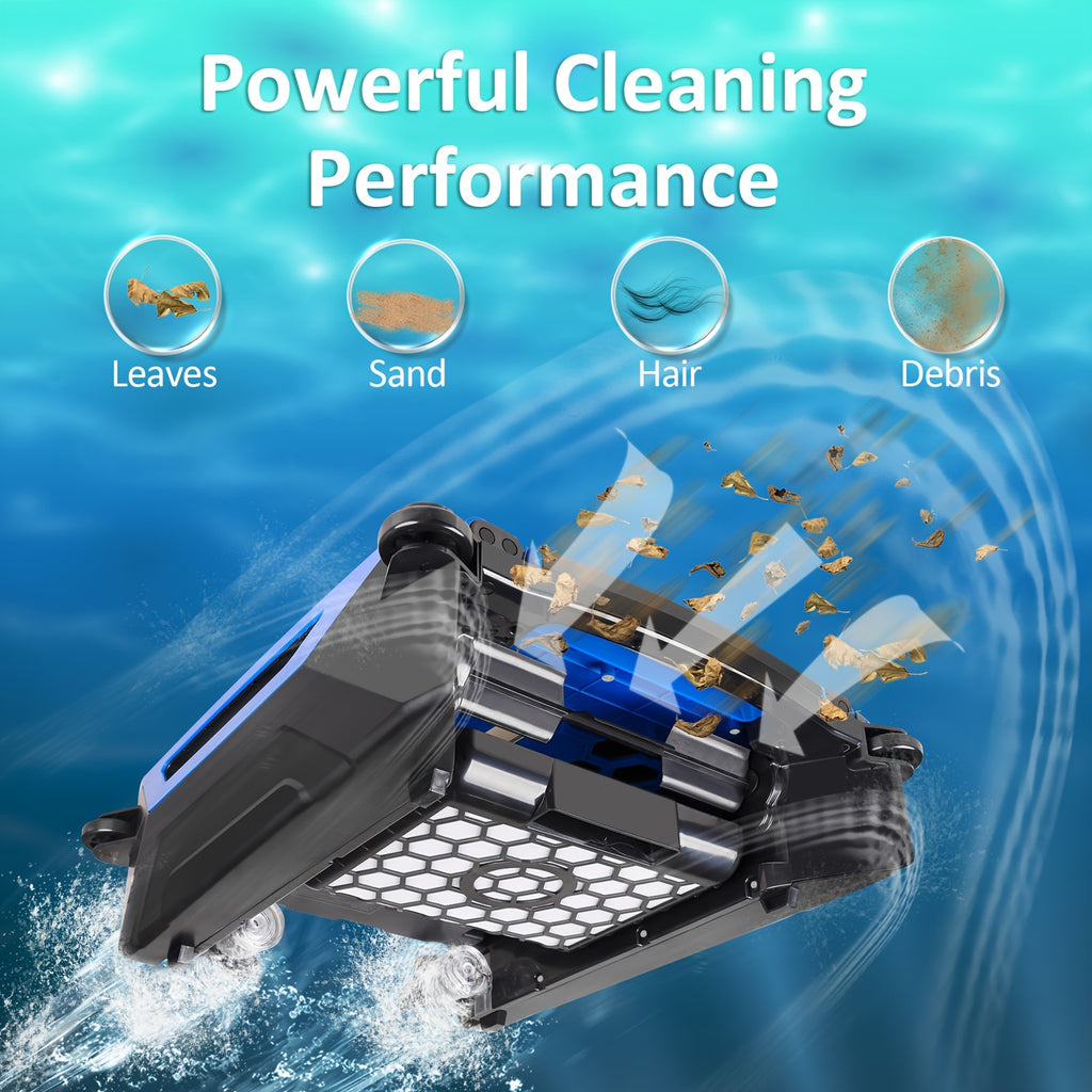 [Fast Arrival] Nichro Advanced Robotic Pool Skimmer - Robotic Pool Cleaners with Solar & Rechargeable Power, 2 Efficient Cleaning Modes, Automatic Obstacle Avoidance, Twin Salt Chlorine Tolerant Motors for Sparkling Clean Poo