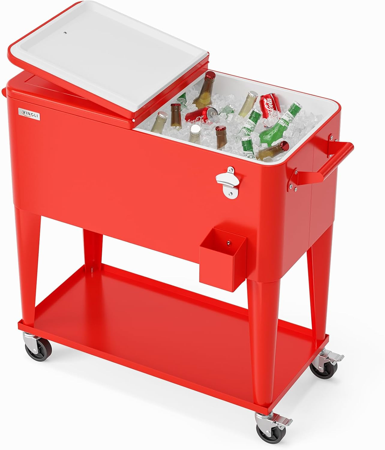 Beat the Heat with Our 80 Quart Rolling Ice Chest! Ideal for Patio Parties, Poolside Gatherings, and Outdoor Fun - Complete with Convenient Shelf & Built-in Bottle Opener!