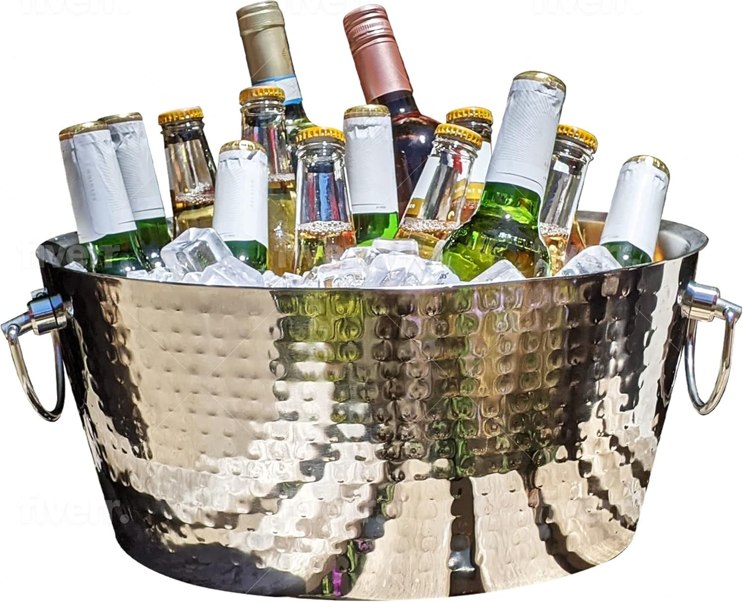 Elevate Your Entertaining Game with Our Premium Double-Walled Hammered Stainless Steel Beverage Tub - Keep Drinks Ice Cold for Hours with 12 Quarts of Refreshment!
