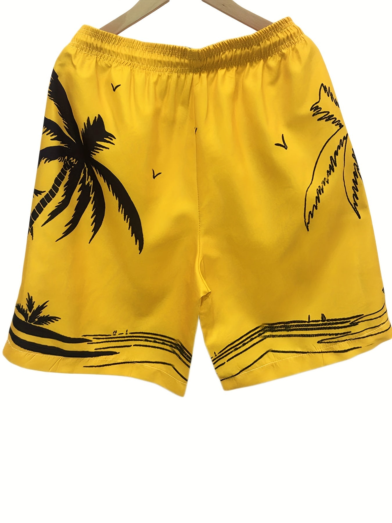 Quick Drying Mesh Lining Comfortable Breathable Palm Tree Pattern Drawstring Swim Trunks With 2 Pockets, Men's Pants Swimwear For Summer Vacation Resort Beach Pool