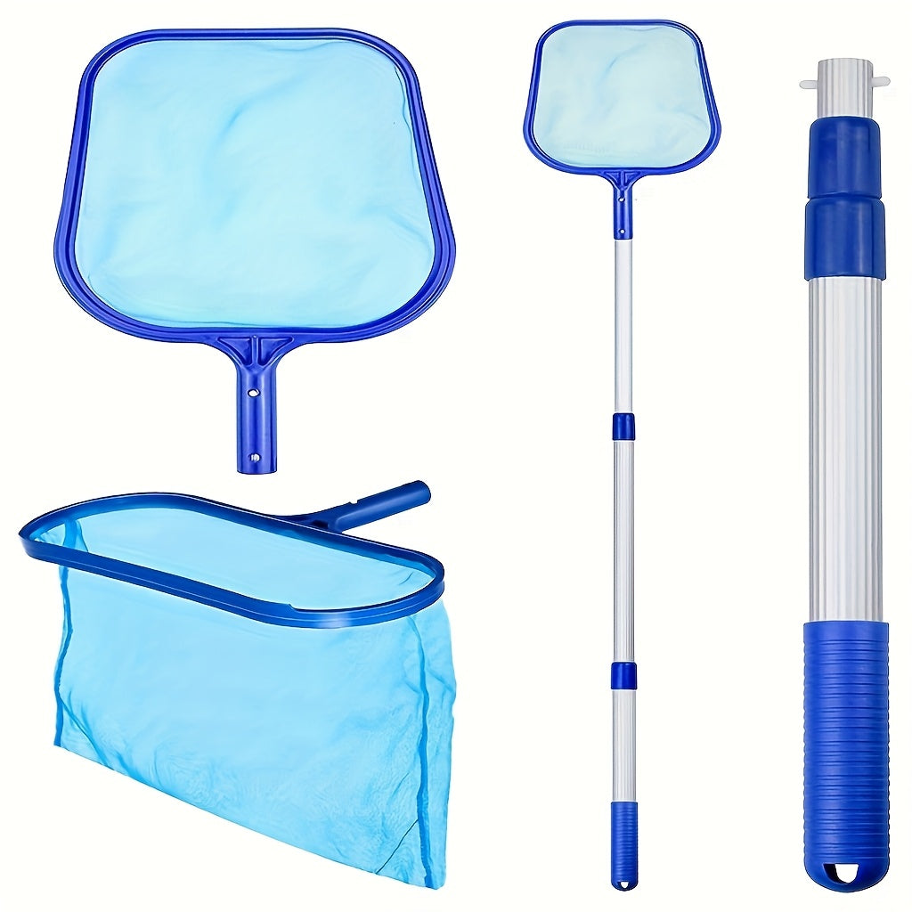 Pool Skimmer Pool Net Set, Pool Cleaning Tools Flat And Deep Skimmer Net Set, with 17"-40" Telescopic Pole, 1pc/2pcs Skimmer Nets with Aluminum Telescopic Pole, Pool Skimmer for Swimming Pool, Fish Tank, Ponds, River, Fountai