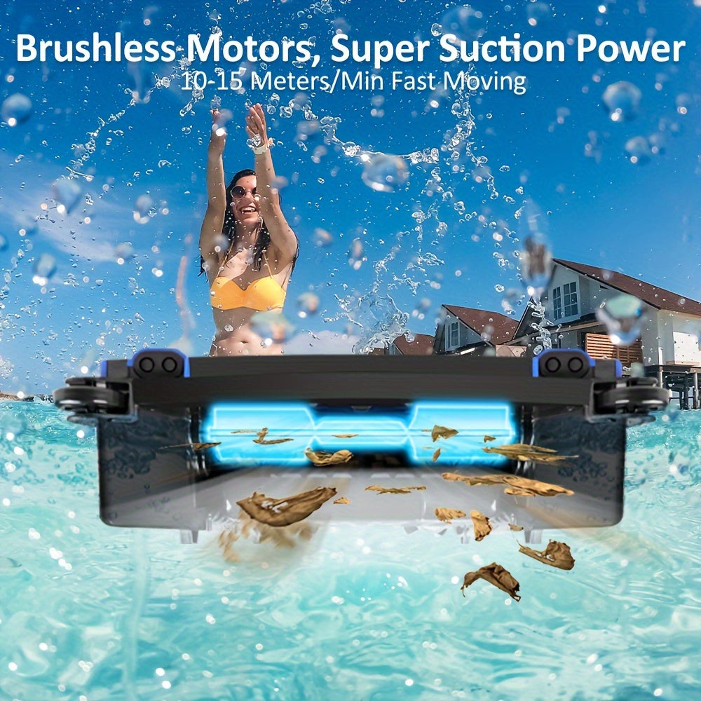 [Fast Arrival] Nichro Advanced Robotic Pool Skimmer - Robotic Pool Cleaners with Solar & Rechargeable Power, 2 Efficient Cleaning Modes, Automatic Obstacle Avoidance, Twin Salt Chlorine Tolerant Motors for Sparkling Clean Poo