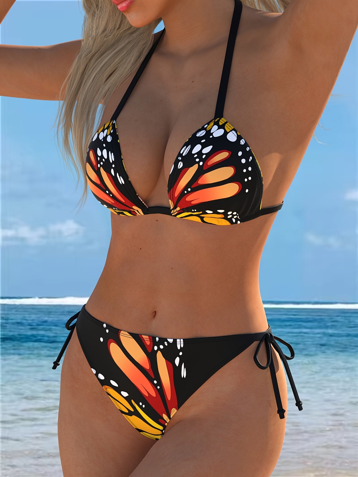 [Sexy Butterfly Bikini] Sexy Butterfly Print Bikini Set for Women | V-Neck Design, High-Stretch Fabric - Perfect for Beach and Pool
