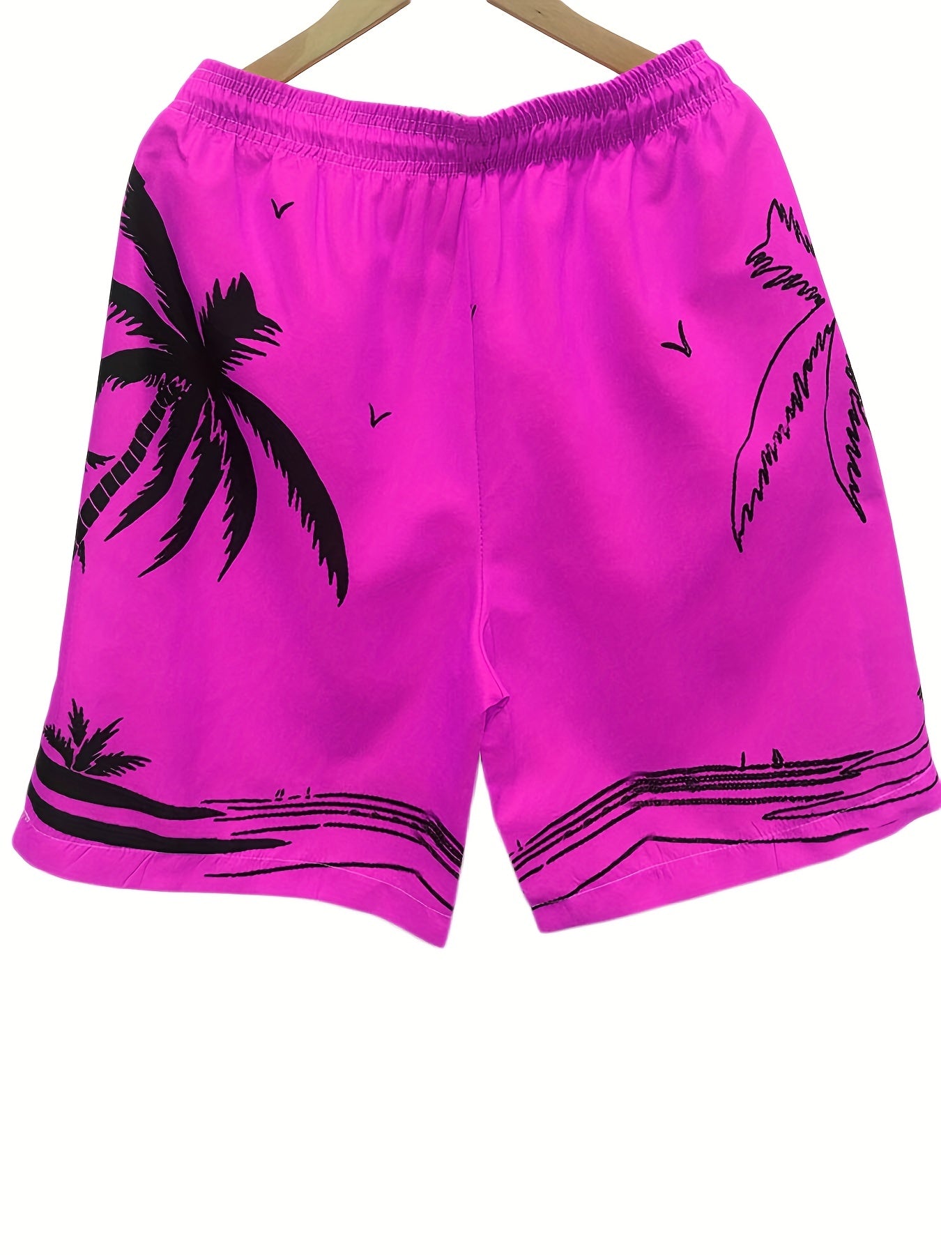 Quick Drying Mesh Lining Comfortable Breathable Palm Tree Pattern Drawstring Swim Trunks With 2 Pockets, Men's Pants Swimwear For Summer Vacation Resort Beach Pool