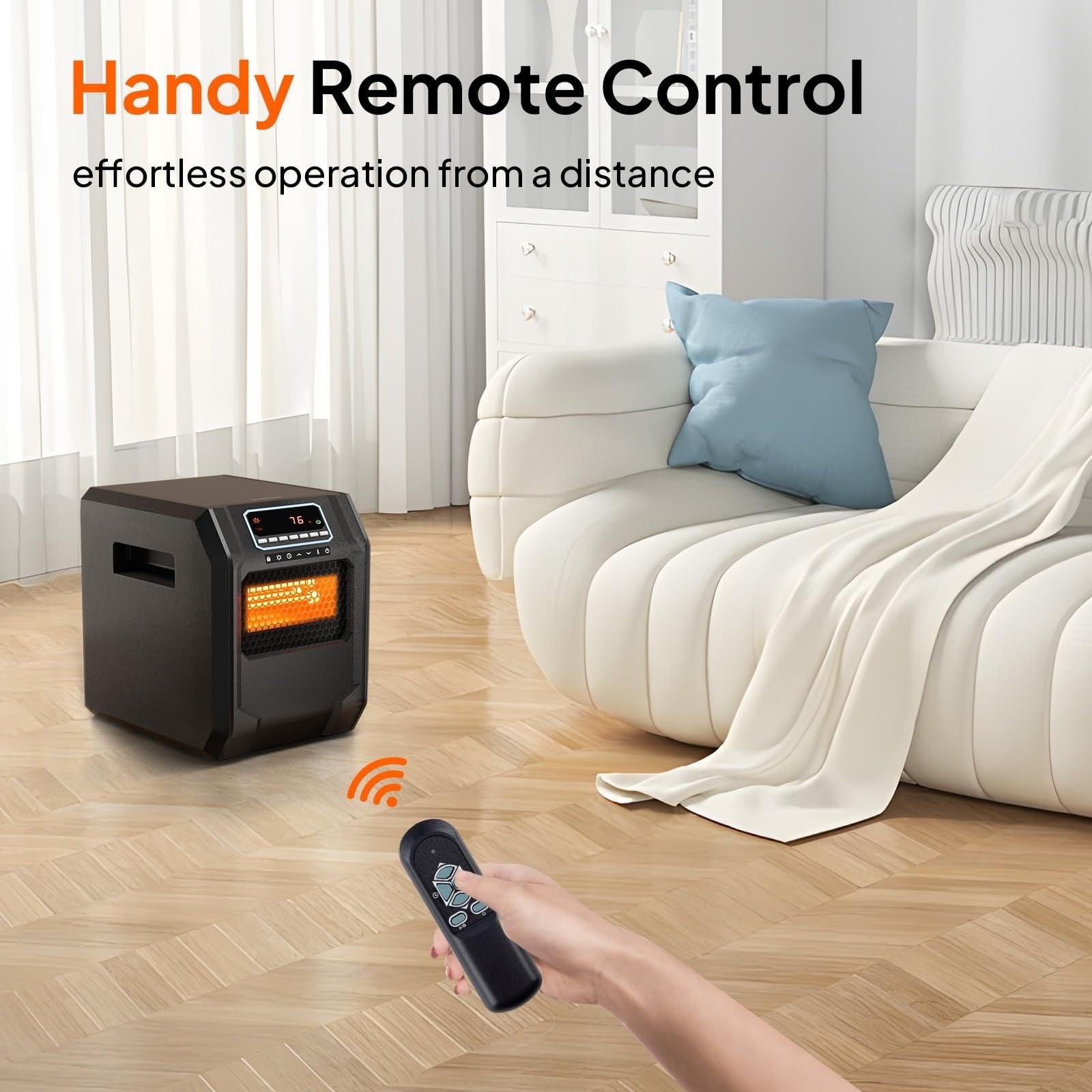 1500W Electric Space Heater with Remote & Timer, Infrared Quarts Heater for Indoor Use, Overheat & Tip-over Protection, 3 Heat Settings