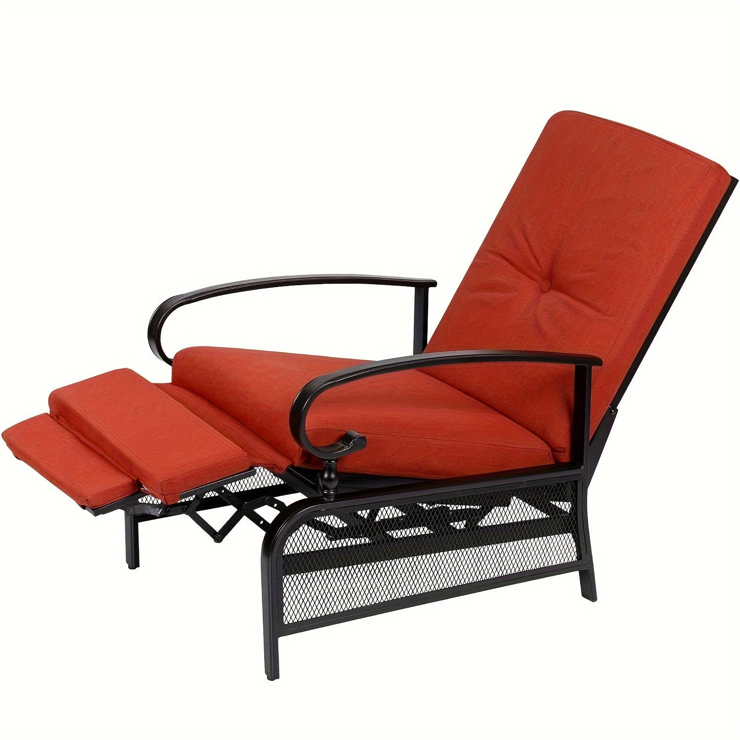 Relaxation Master Recliner - Adjustable Backrest Lounge Chair for Outdoor Leisure - Black Metal Frame, Removable Cushions, Durable, Comfortable, Perfect for Porch, Backyard, Pool or Garden, Red