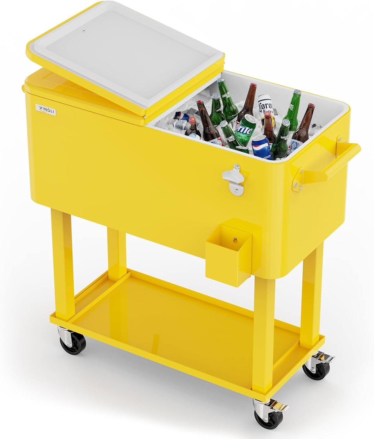 Beat the Heat with Our 80 Quart Rolling Ice Chest! Ideal for Patio Parties, Poolside Gatherings, and Outdoor Fun - Complete with Convenient Shelf & Built-in Bottle Opener!