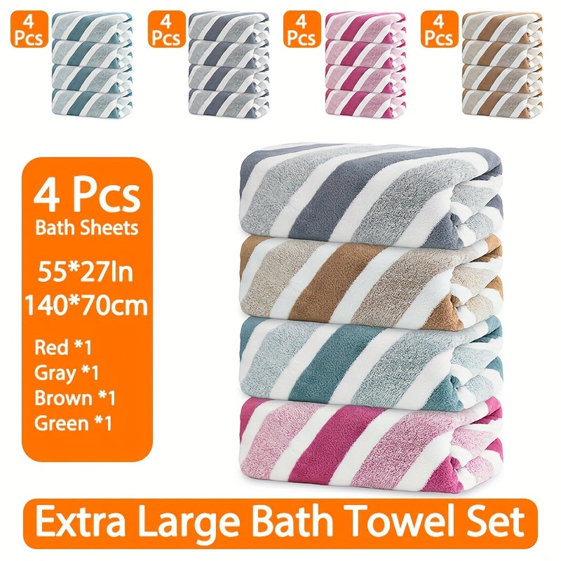 12pcs/ 8pcs/ 4pcs Bath Sheet, Extra Large Coral Fleece Bath Sheet, Large Bath Towels, Ultra-lightweight, Blazing Quick-Dry, Incredibly Absorbent, for Home, Gym, Pool, Spa 55.12*27.56ln Father's Day Gift, Valentine's Day Gift,
