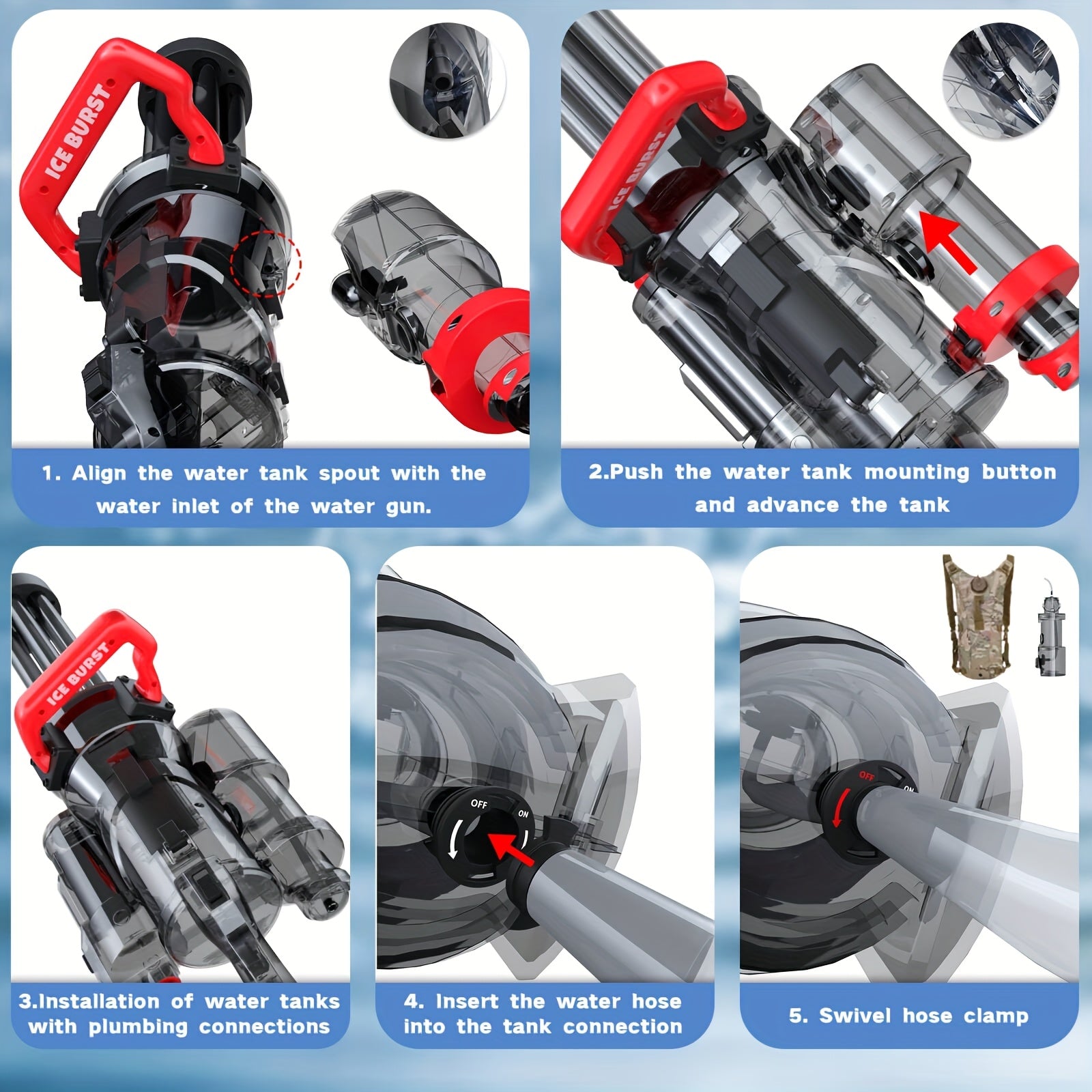 Gatling Electric Water Gun For Adults Kids Ages 8+, Most Powerful Automatic Squirt Gun, High Powered 28-32 FT Long Range Auto Water Blaster, LED Light Outdoor Pool Swimming Toy Game