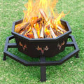 35" Octagonal Wood-Burning Fire Pit - Premium Durable Outdoor Backyard Patio Heater With Poker, Sleek Black Finish, Safe For Camping