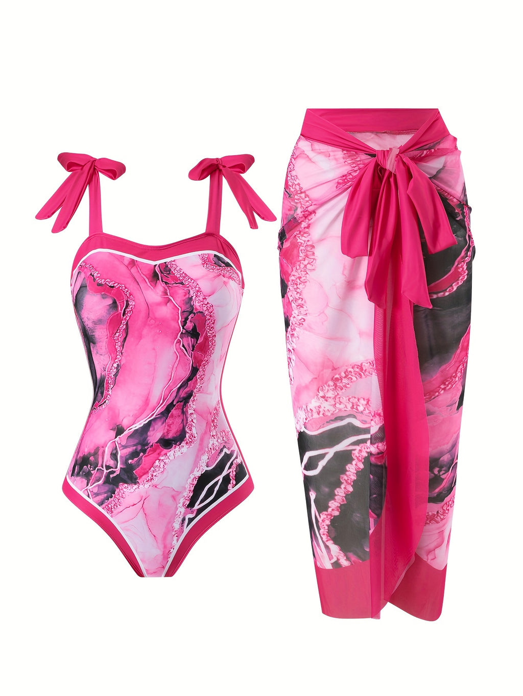 Women'S Off-Shoulder Marble Swimsuit with Sheer Strapless Swimwear - Brown and Golden Accents, High-Stretch Fabric, Perfect for Beach and Pool, Pool Swimsuit|Sleek Two-Piece Set|Subtle Embellishment