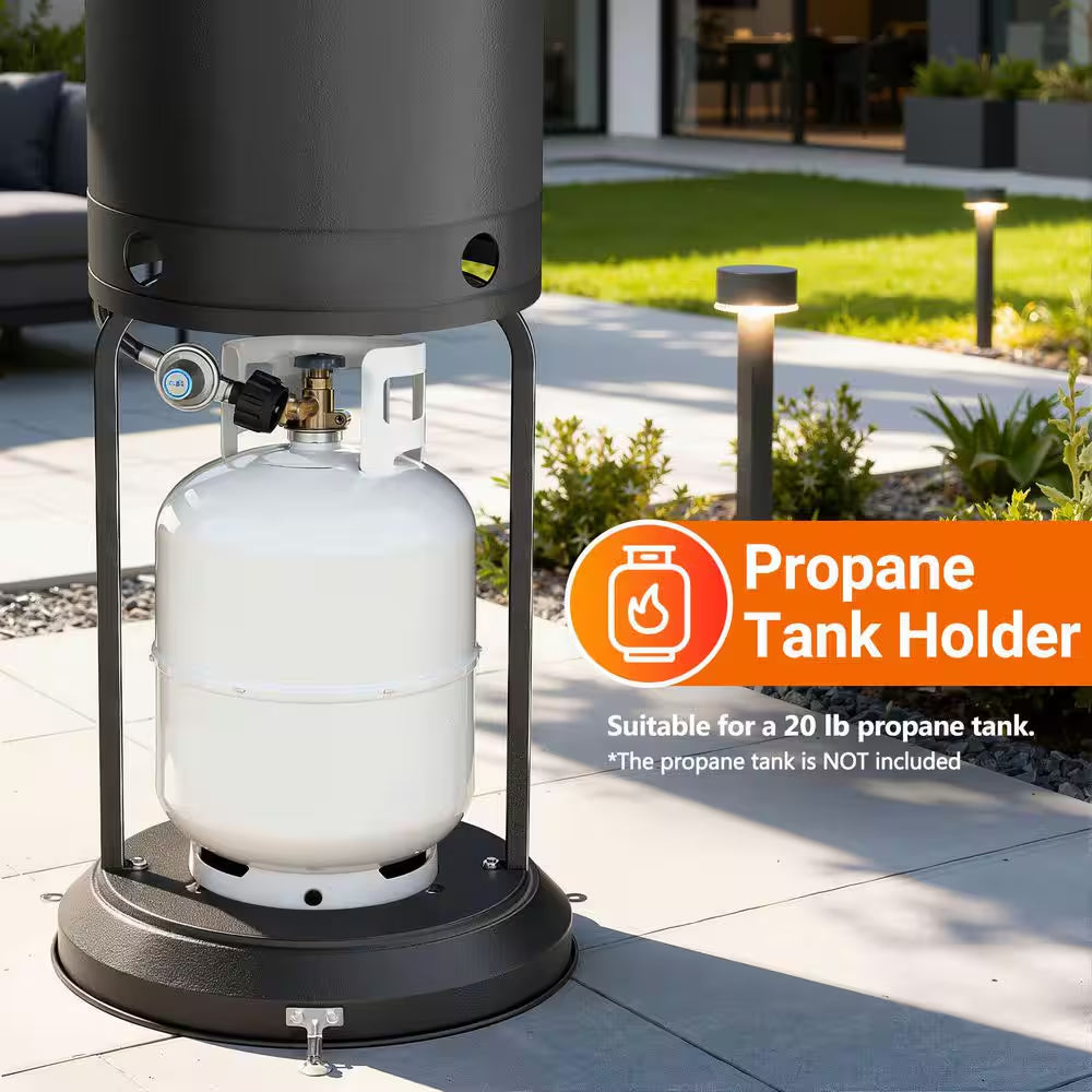 Upgraded 50,000 BTU Stainless Steel Matte Black Propane Gas Standing Patio Heater with 2-Wheels and Flame-Out Protection