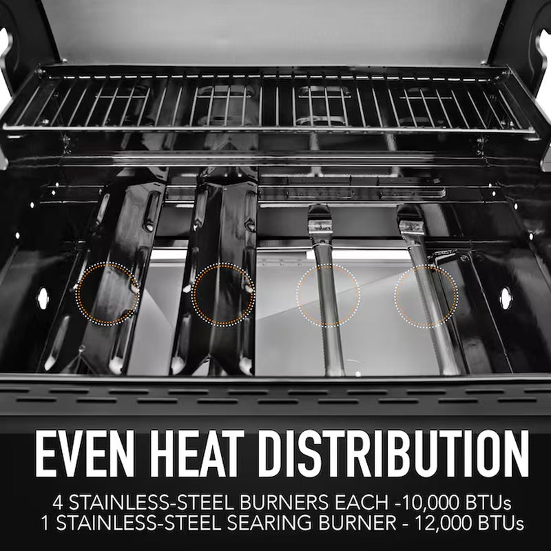 Black with Chrome Accents 4 -Burner Liquid Propane Gas Grill 1 -Side Burner