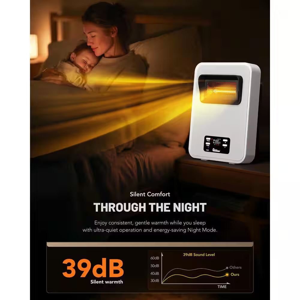 1500-Watt White Wall Hung or Wall Mount Electric Compact Space Heater Dual System W/ Infrared and Fan Forced, Wifi, RC