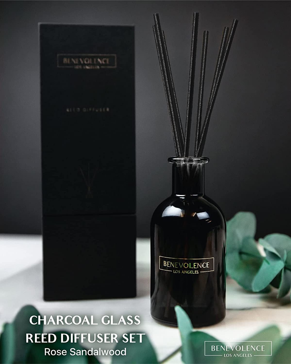 Aromatherapy Reed Diffuser Set in Rose & Sandalwood - Elegant Home Fragrance with Gift Box for Bath and Décor