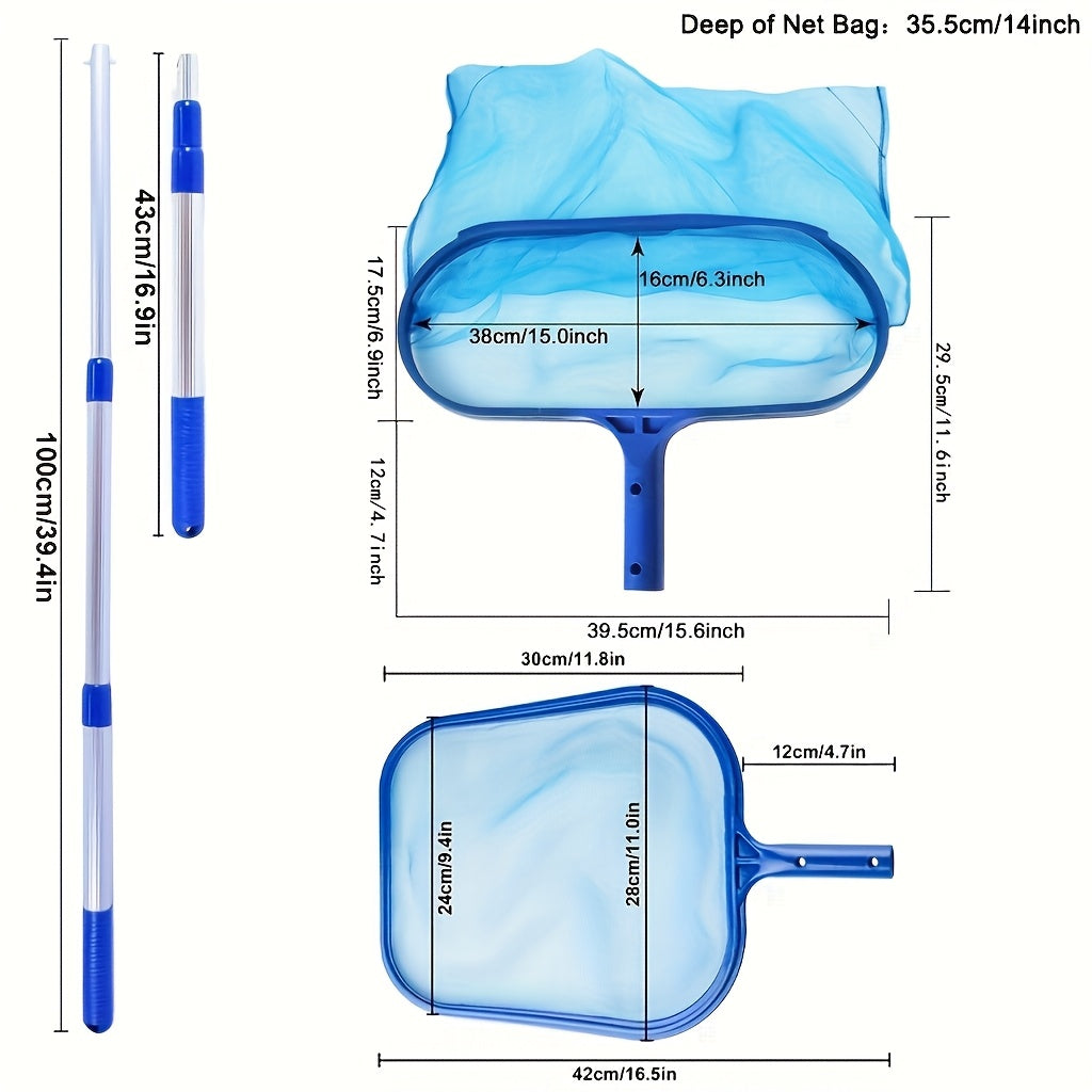 Pool Skimmer Pool Net Set, Pool Cleaning Tools Flat And Deep Skimmer Net Set, with 17"-40" Telescopic Pole, 1pc/2pcs Skimmer Nets with Aluminum Telescopic Pole, Pool Skimmer for Swimming Pool, Fish Tank, Ponds, River, Fountai