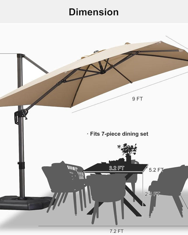 9' X 11.5' Patio Umbrella Outdoor Cantilever Rectangle Umbrella Aluminum Offset Umbrella with 360-Degree Rotation for Garden Deck Pool Patio, Beige
