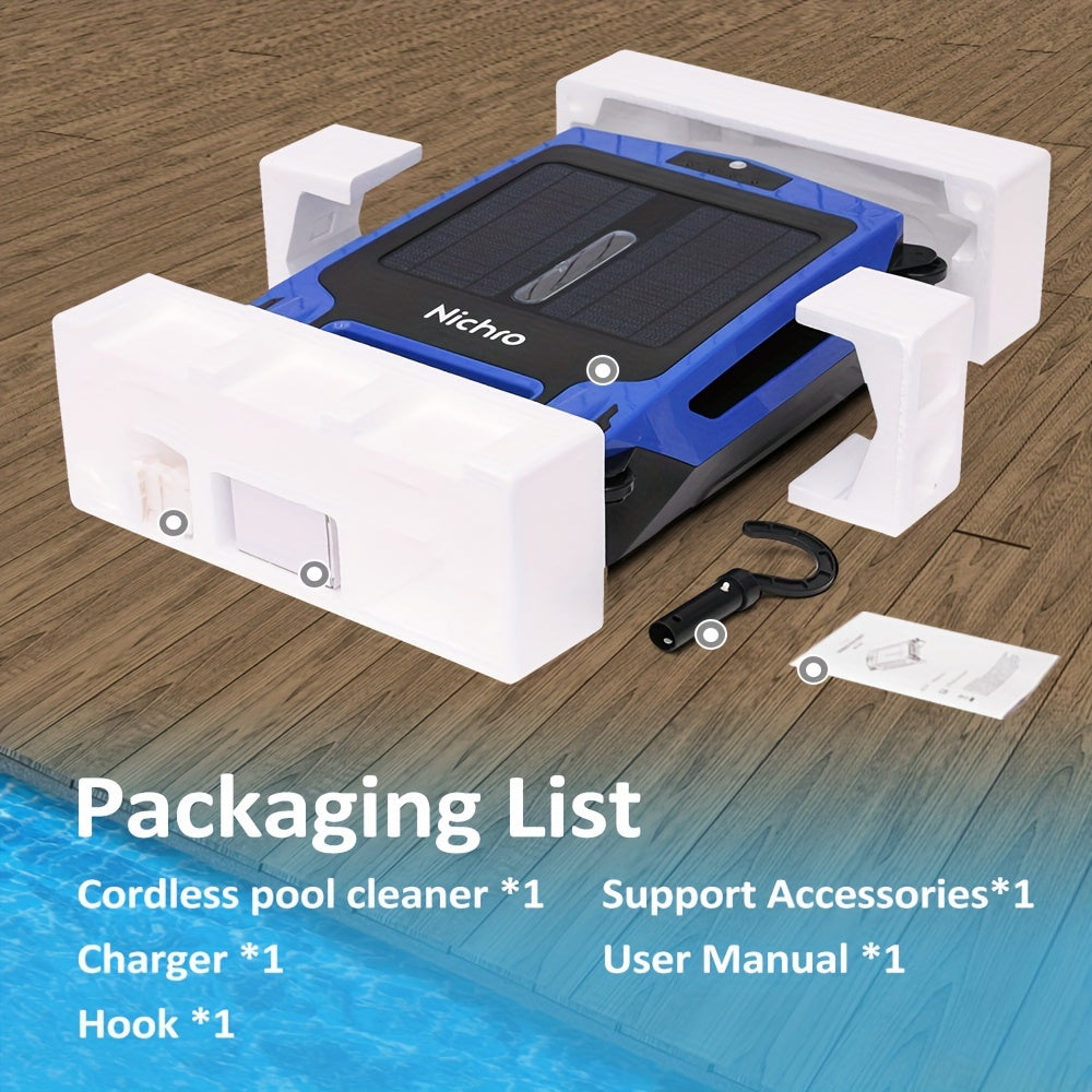 [Fast Arrival] Nichro Advanced Robotic Pool Skimmer - Robotic Pool Cleaners with Solar & Rechargeable Power, 2 Efficient Cleaning Modes, Automatic Obstacle Avoidance, Twin Salt Chlorine Tolerant Motors for Sparkling Clean Poo