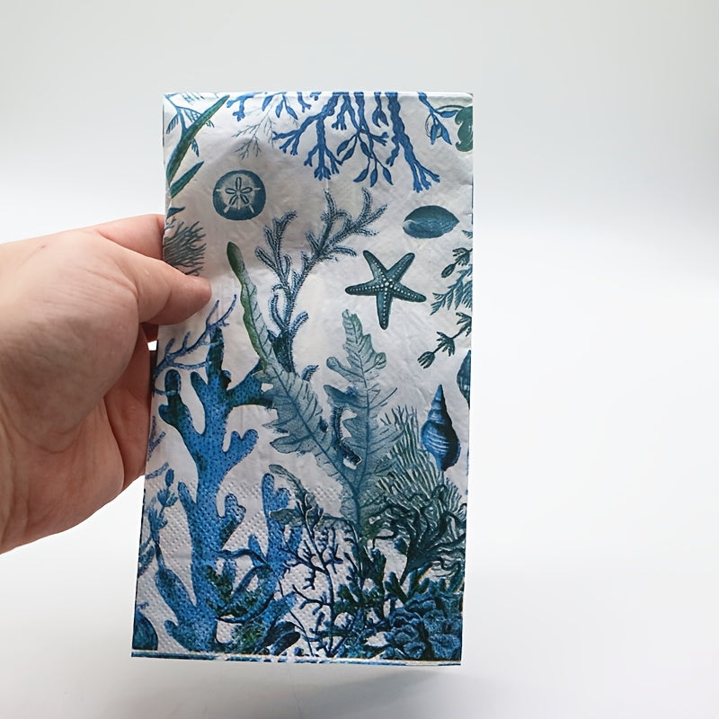 20pcs Blue Starfish & Coral Guest Napkins - Tropical Ocean Beach Theme Paper Towels for Weddings, Birthdays, Pool Parties & More