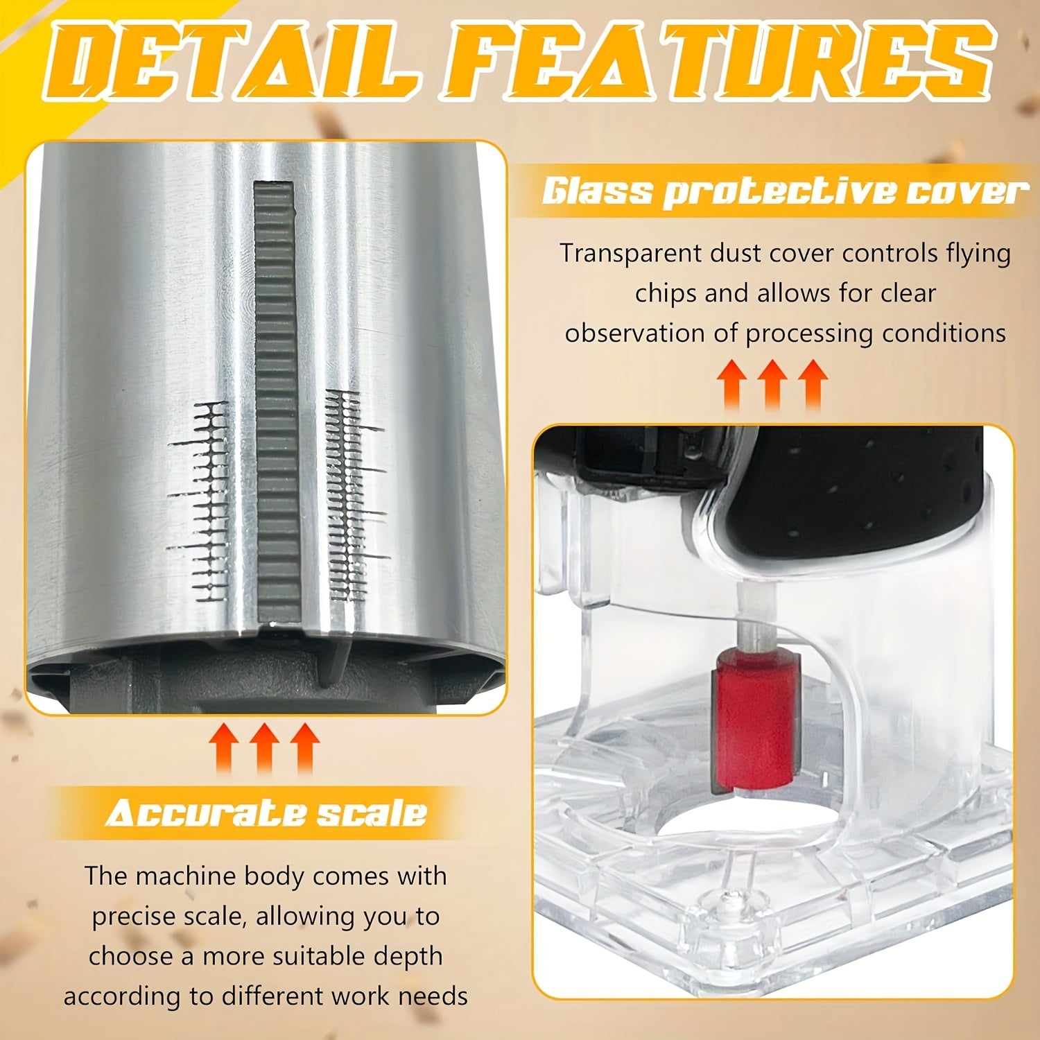 12 PCS 1/4" Router Bits 800W Cordless Wood Router - Routers with 30000RPM Brushless Motor, 6 Speeds, Edge Guide, Roller Guide, Compatible with Dewalt 20V Battery (Machine Only)