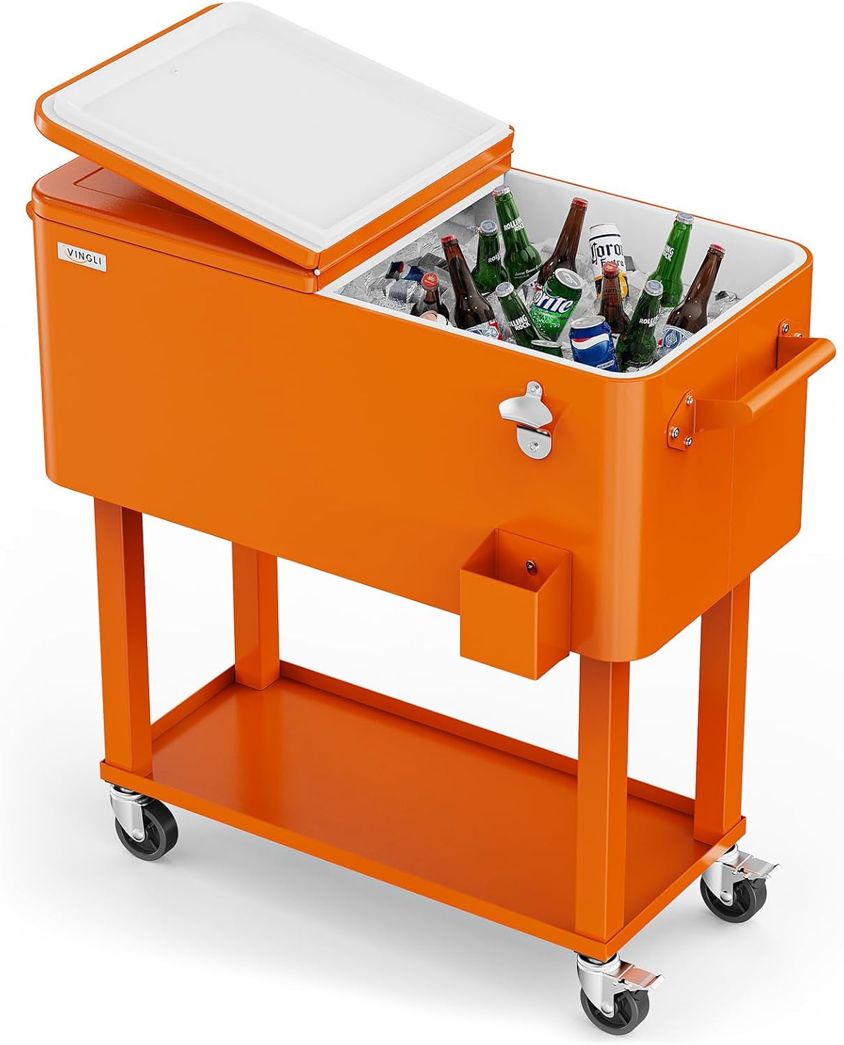 Beat the Heat with Our 80 Quart Rolling Ice Chest! Ideal for Patio Parties, Poolside Gatherings, and Outdoor Fun - Complete with Convenient Shelf & Built-in Bottle Opener!