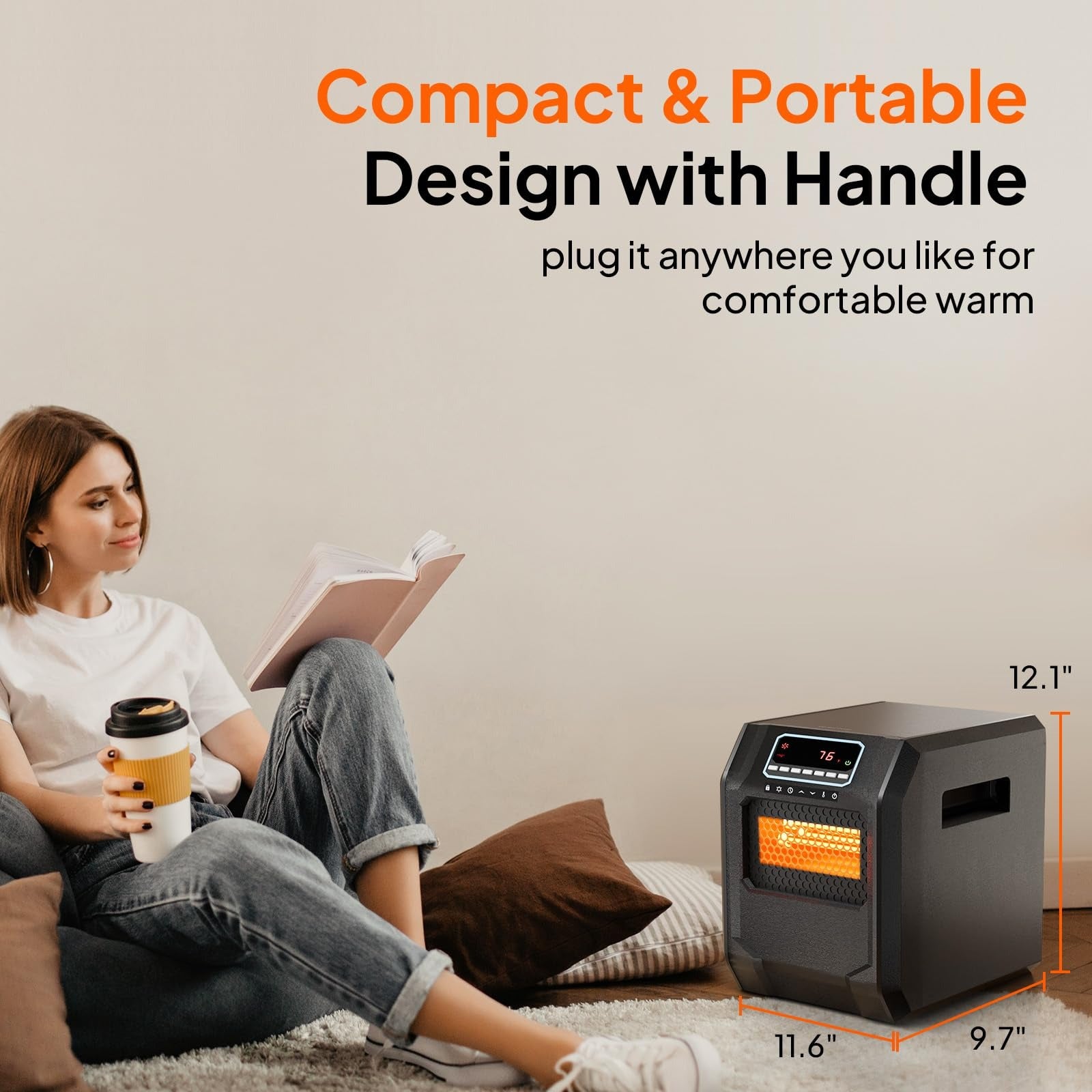 1500W Electric Space Heater with Remote & Timer, Infrared Quarts Heater for Indoor Use, Overheat & Tip-over Protection, 3 Heat Settings