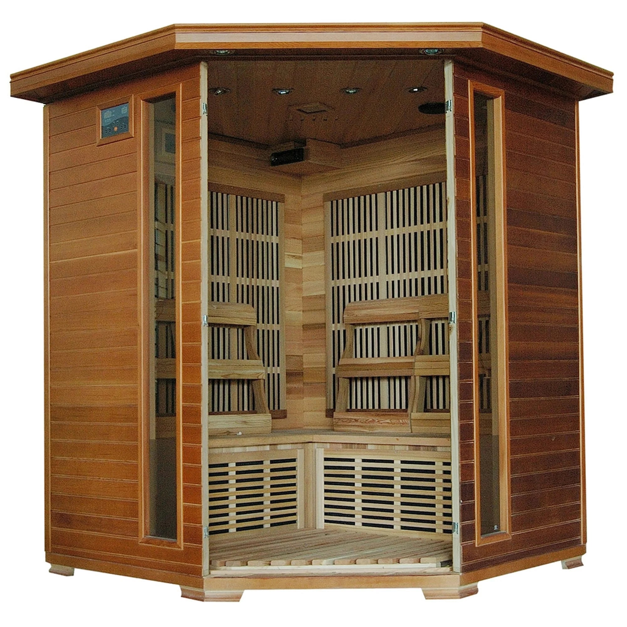 Heatwave Whistler 4-Person Cedar Corner Infrared Sauna with 10 Carbon Heaters