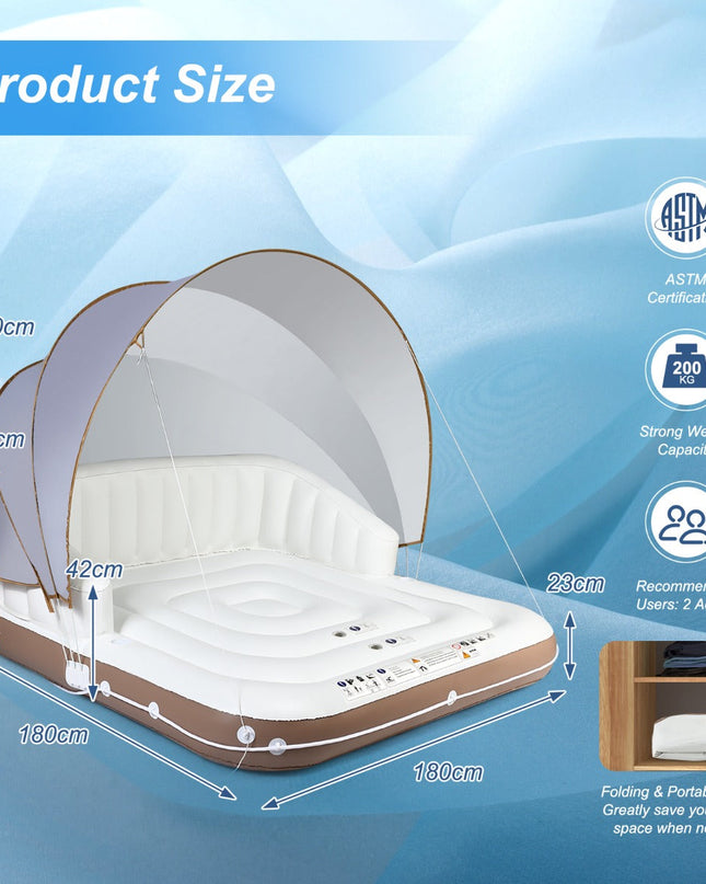 NNECW Inflatable Pool Floating Lounge Chair with 2 Cup Holders Retractable Canopy
