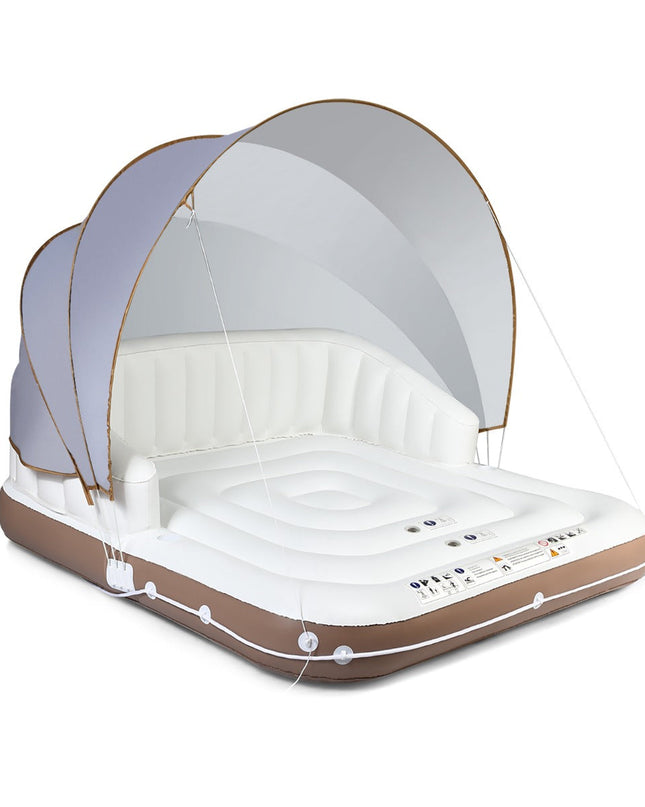 NNECW Inflatable Pool Floating Lounge Chair with 2 Cup Holders Retractable Canopy