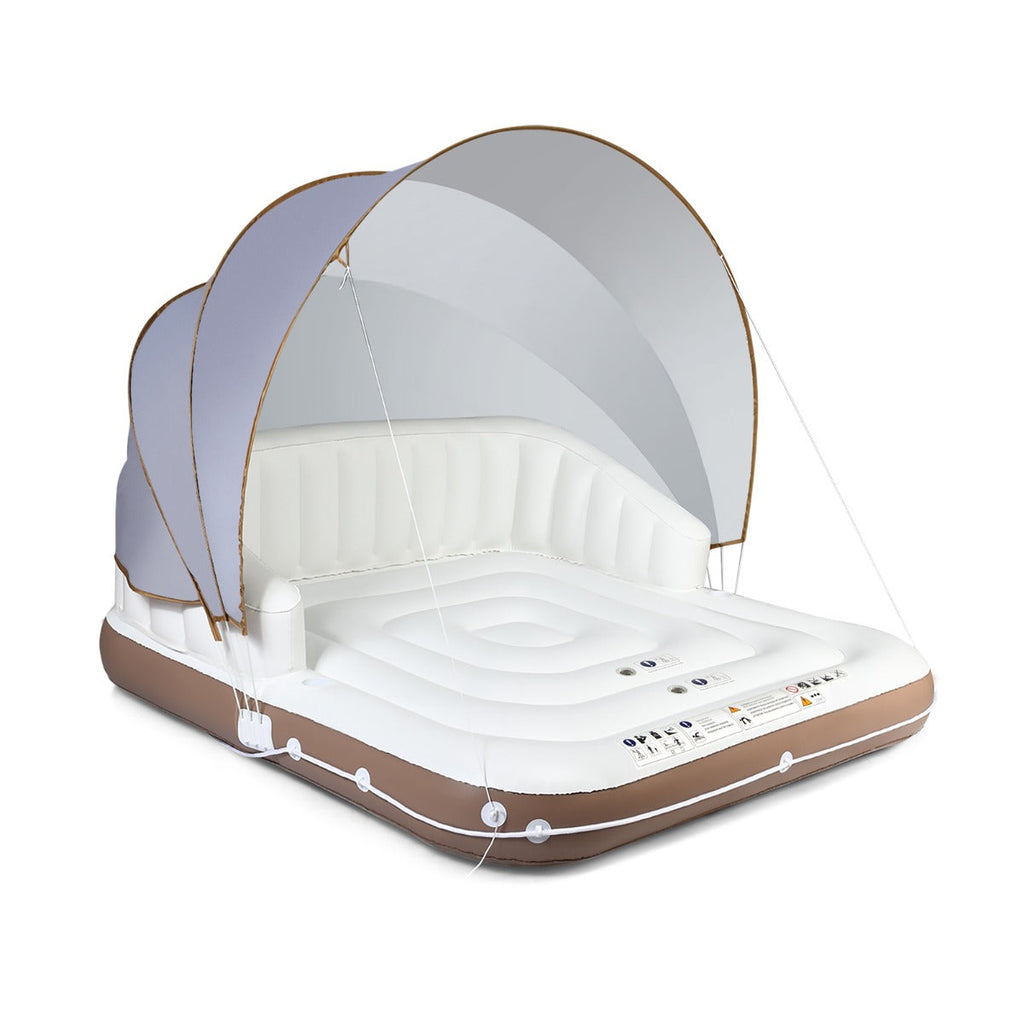 NNECW Inflatable Pool Floating Lounge Chair with 2 Cup Holders Retractable Canopy-1