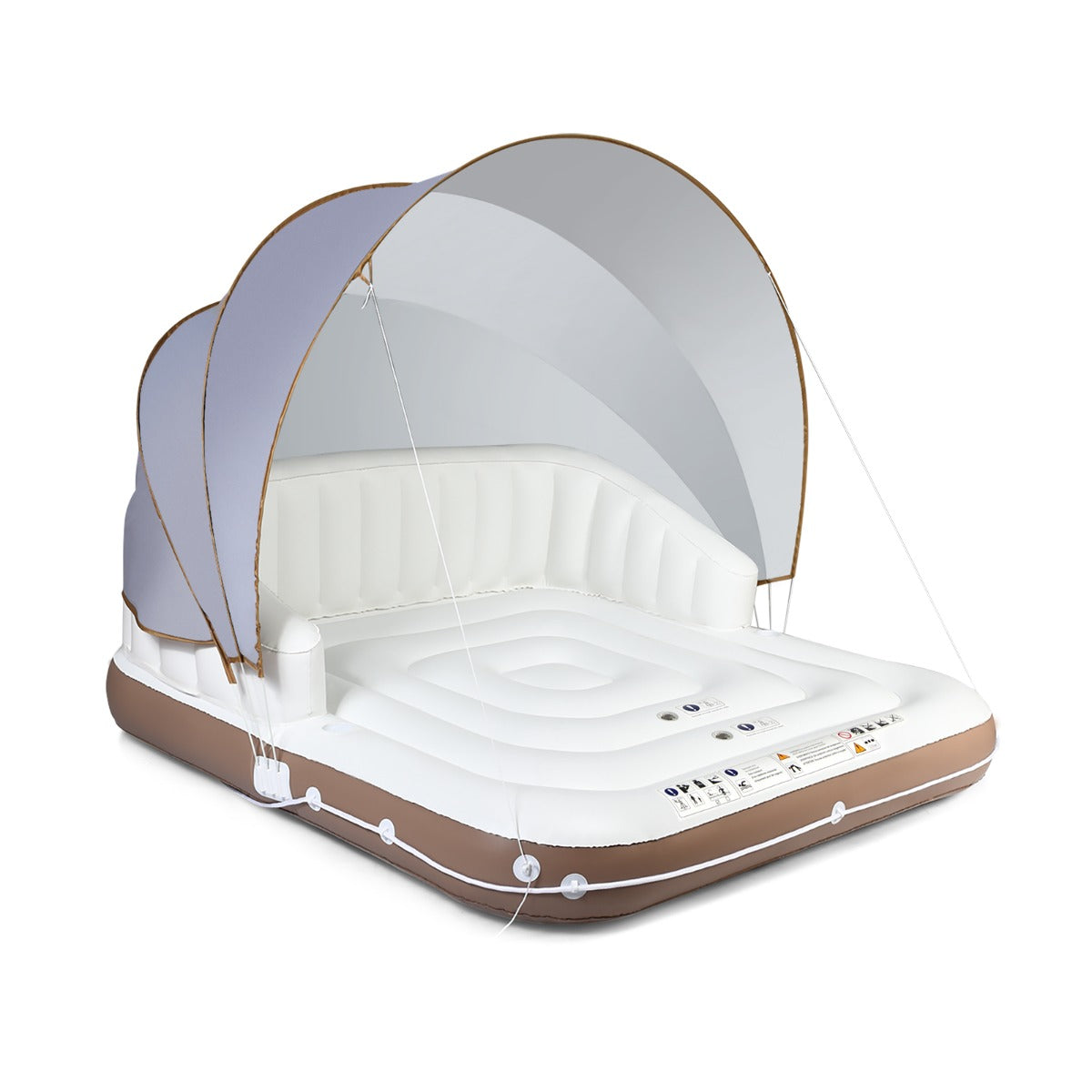 NNECW Inflatable Pool Floating Lounge Chair with 2 Cup Holders Retractable Canopy-1