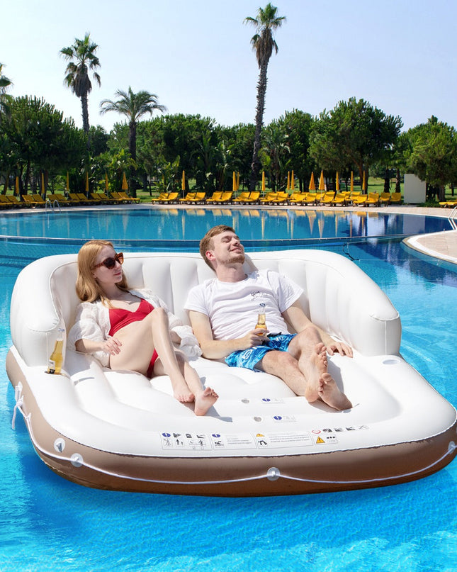 NNECW Inflatable Pool Floating Lounge Chair with 2 Cup Holders Retractable Canopy